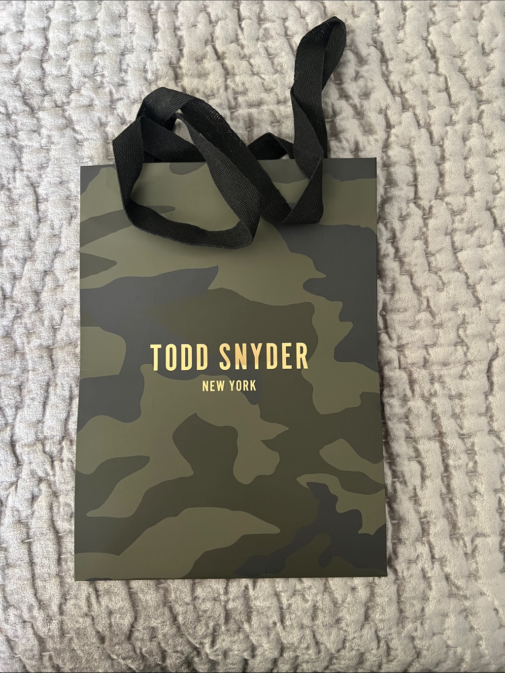 Todd Snyder Camo Gift Bag With Gold Logo